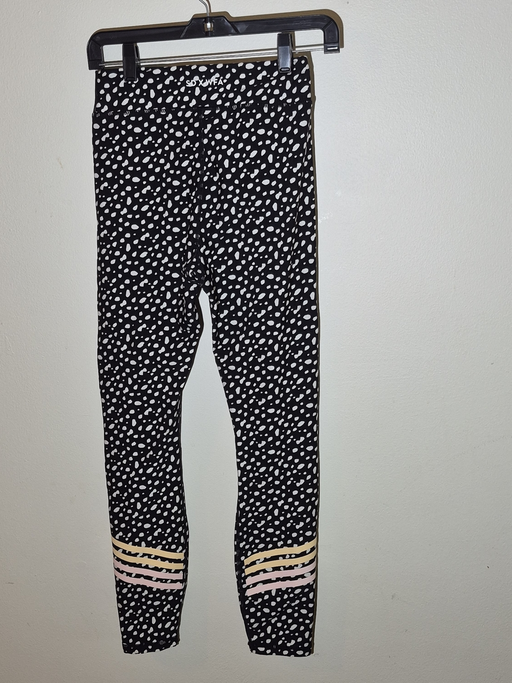 Black & White Spot Print Leggings with Pink and Cream Stripes - Picture 5 of 7